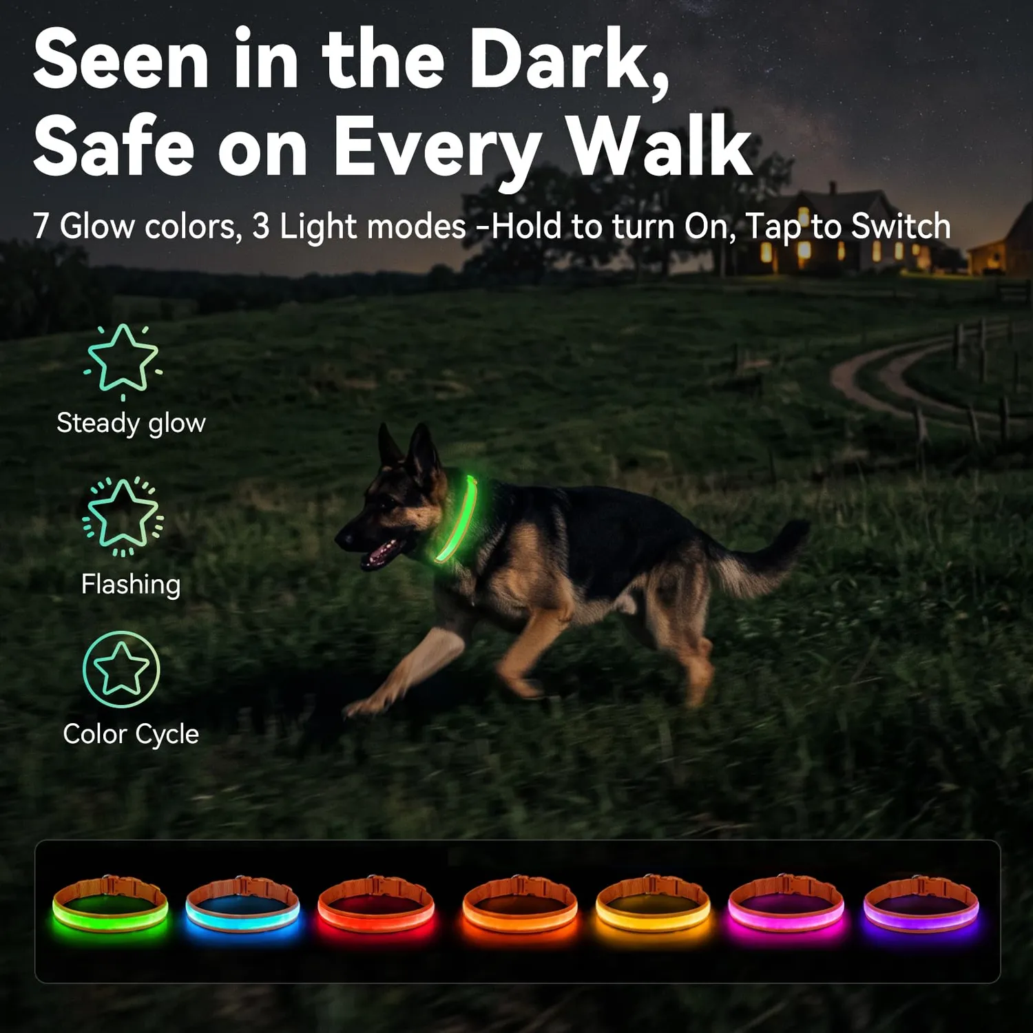Joytale Collare LED per Cani Arancione M 38-50 cm Ricaricabile
