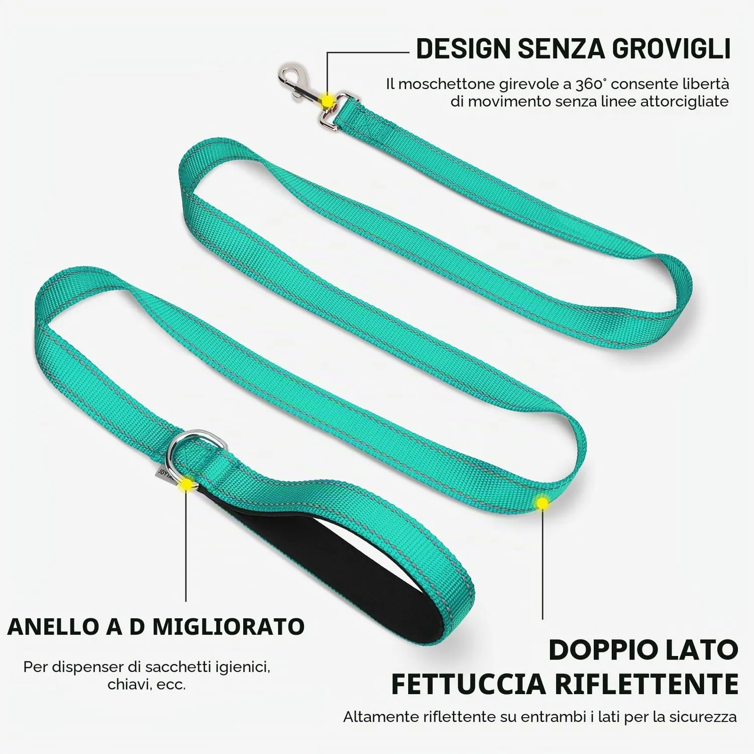 Joytale Guinzaglio Catarifrangente Turchese 1,8 m x 2,5 cm Imbottito