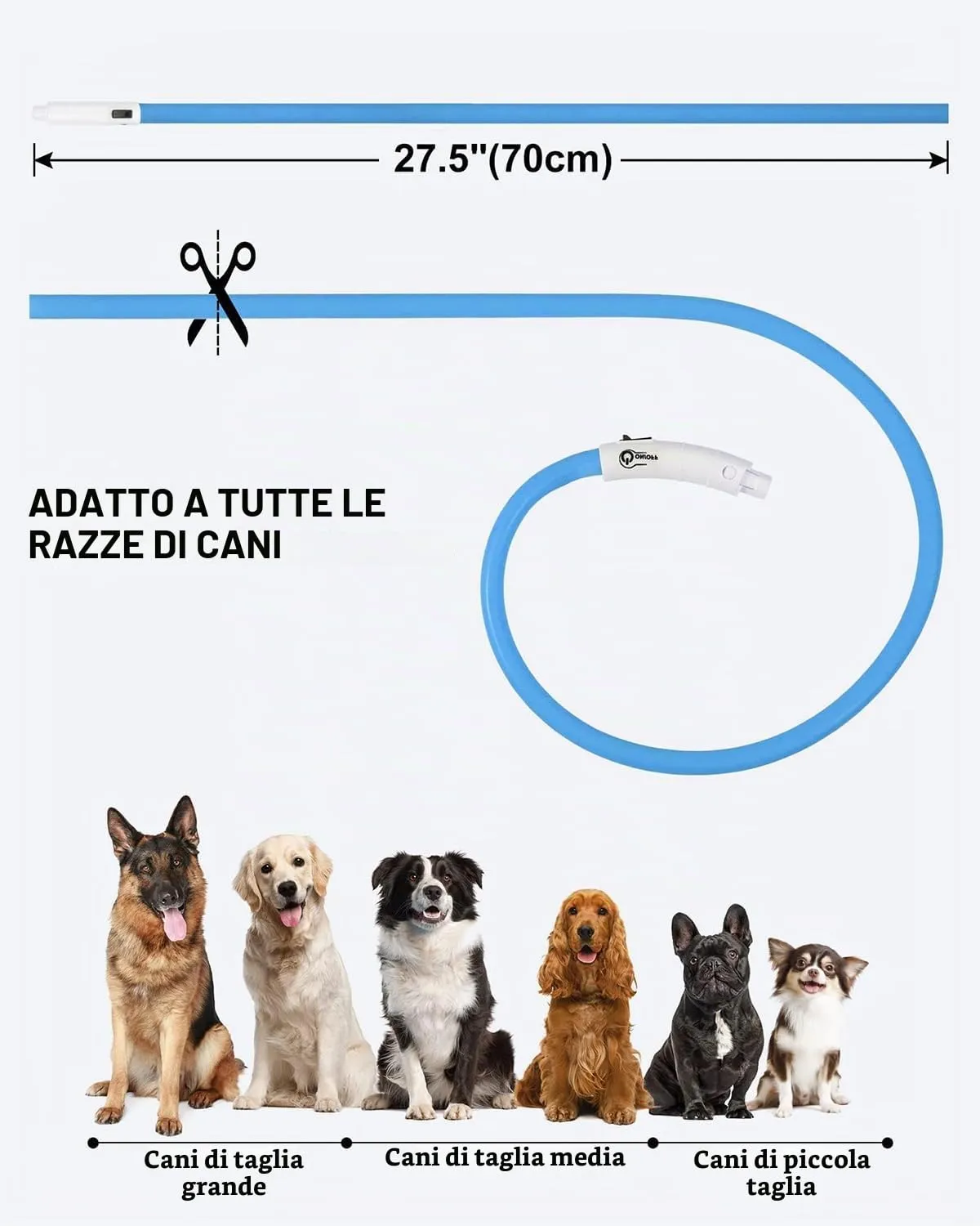 Joytale Collare luminoso LED blu USB taglia unica 70 cm visibile