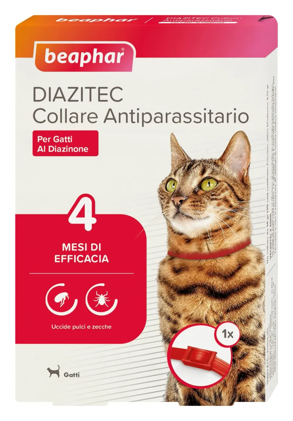 Beaphar Diazitec Collare Gatto 35 cm Rosso 4 Mesi