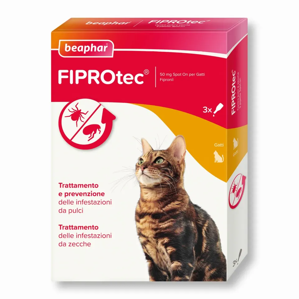 Beaphar FIPROtec Spot On Antiparassitario Gatto 3 Pipette pulci