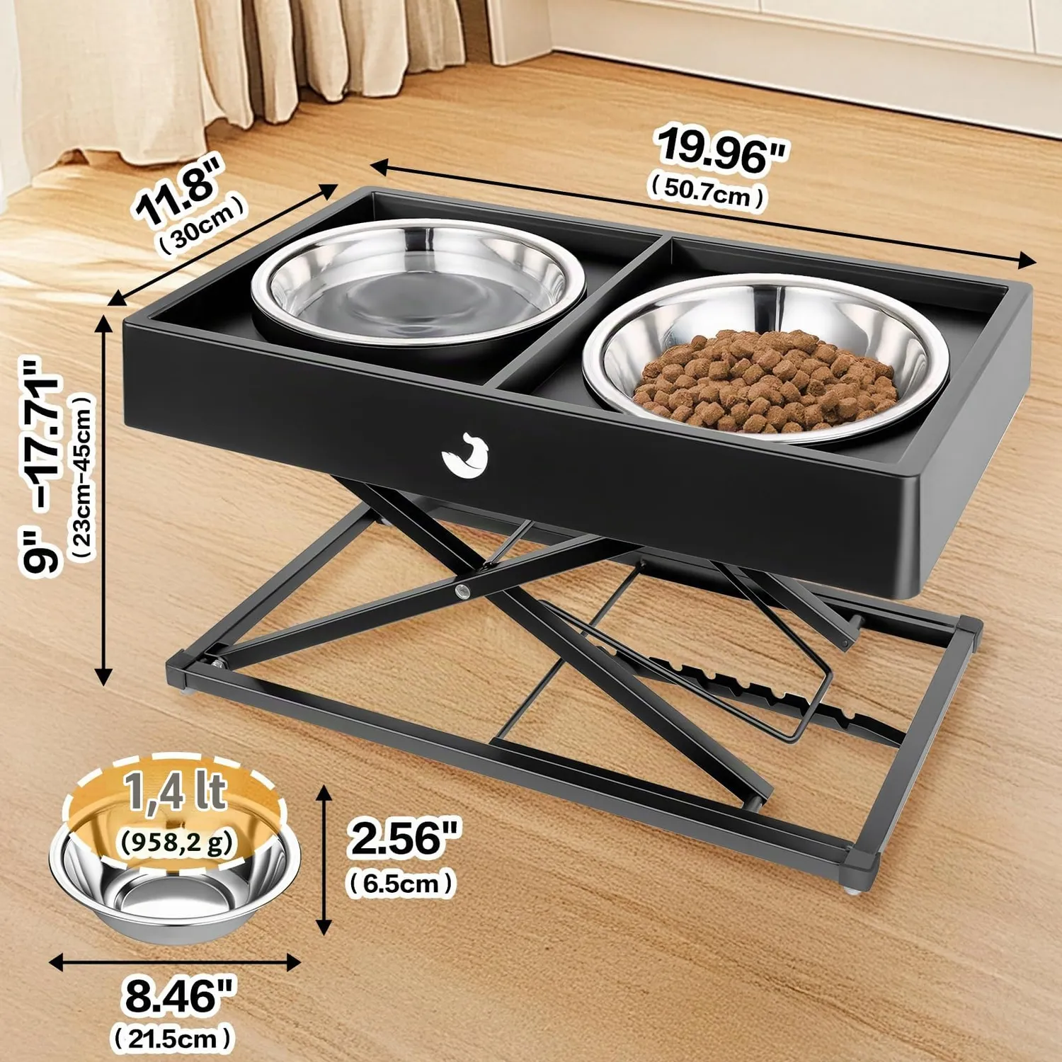 Joytale Ciotole Rialzate supporto 22-45 cm 2 ciotole inox