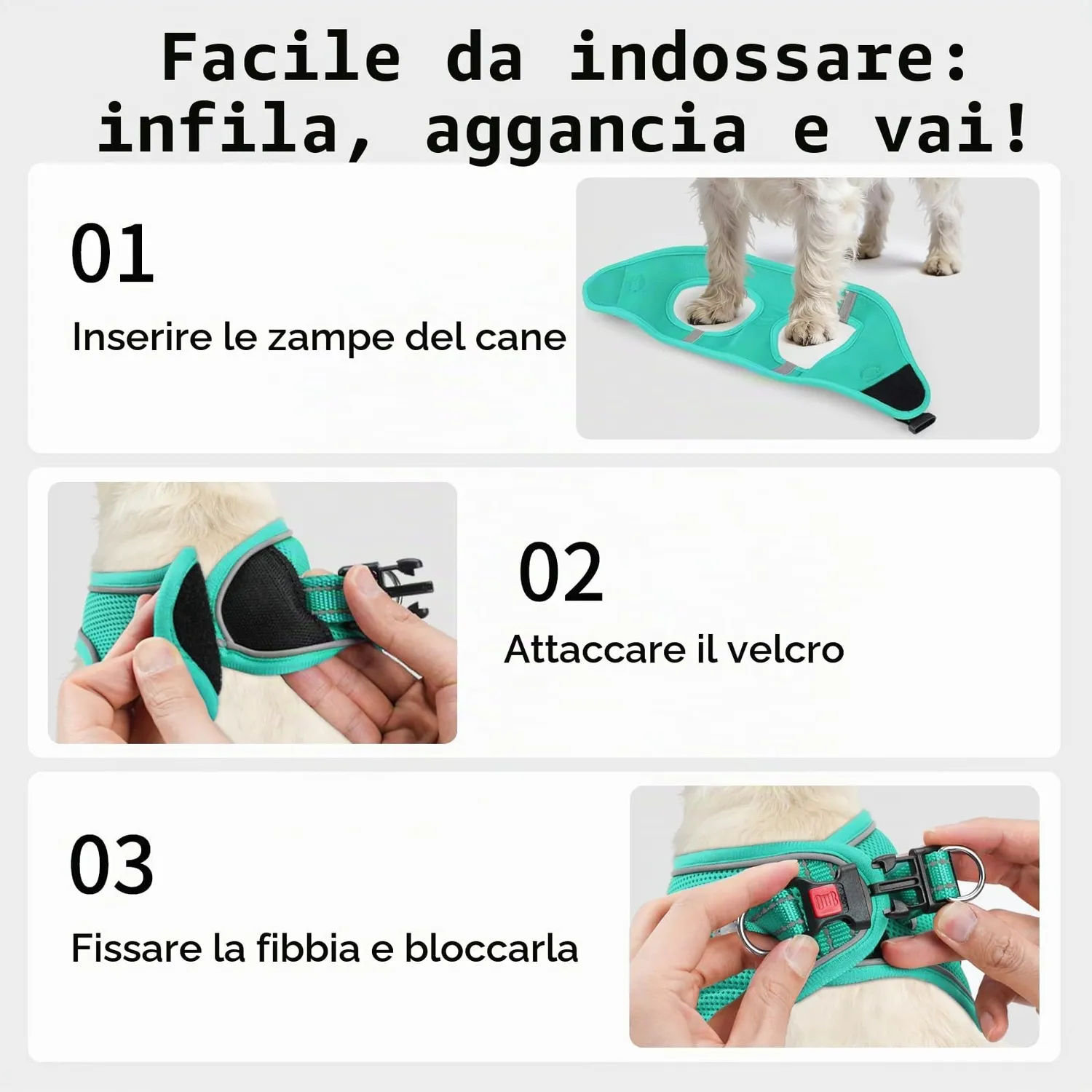 Joytale pettorina cane verde acqua S traspirante anti-soffoco