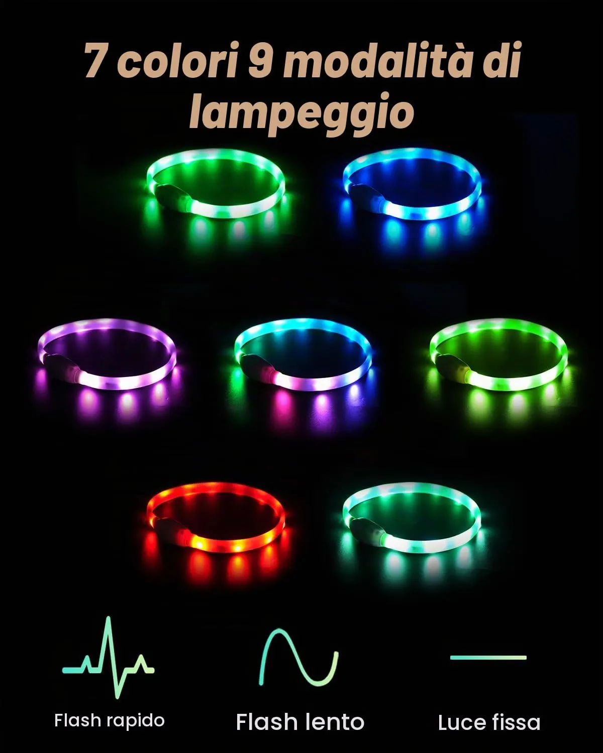 Joytale Luminoso collare LED 70 cm tagliabile silicone
