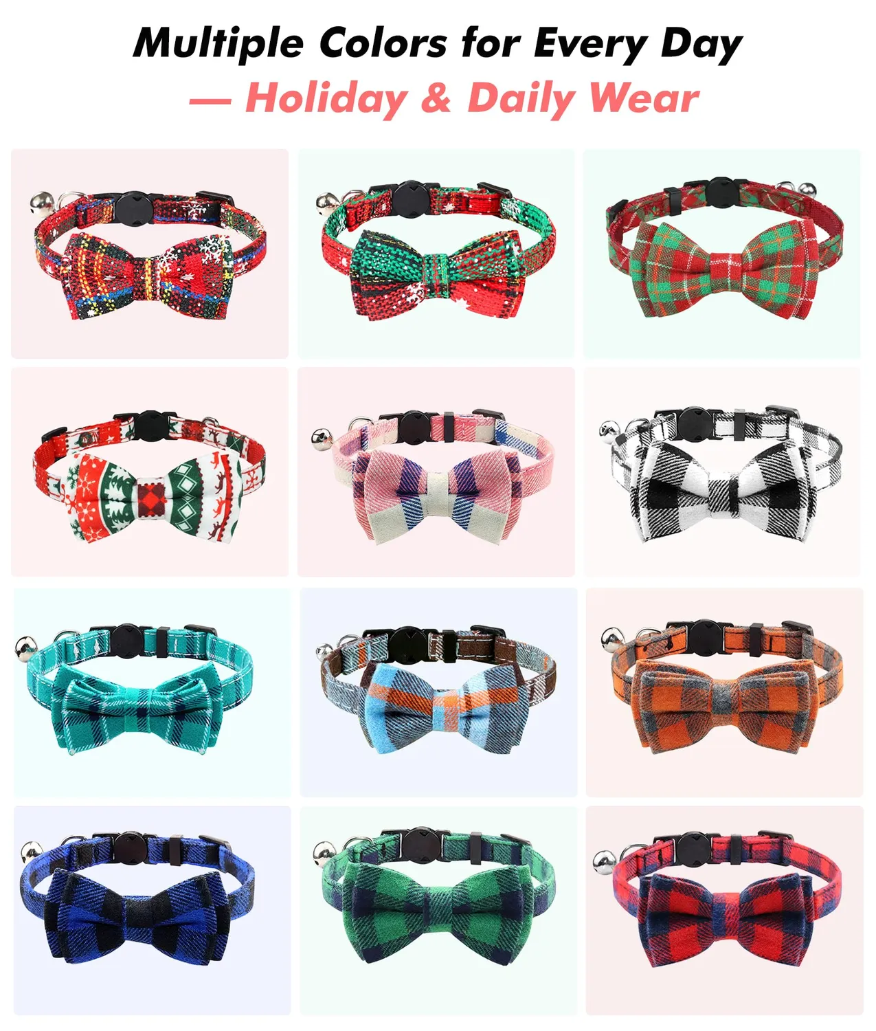 Joytale Natalizio collare gatto plaid rosso verde antistrozzo