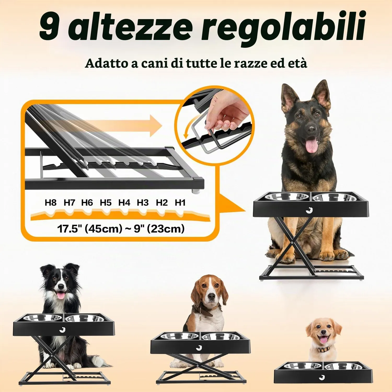 Joytale Ciotole Rialzate supporto 22-45 cm 2 ciotole inox