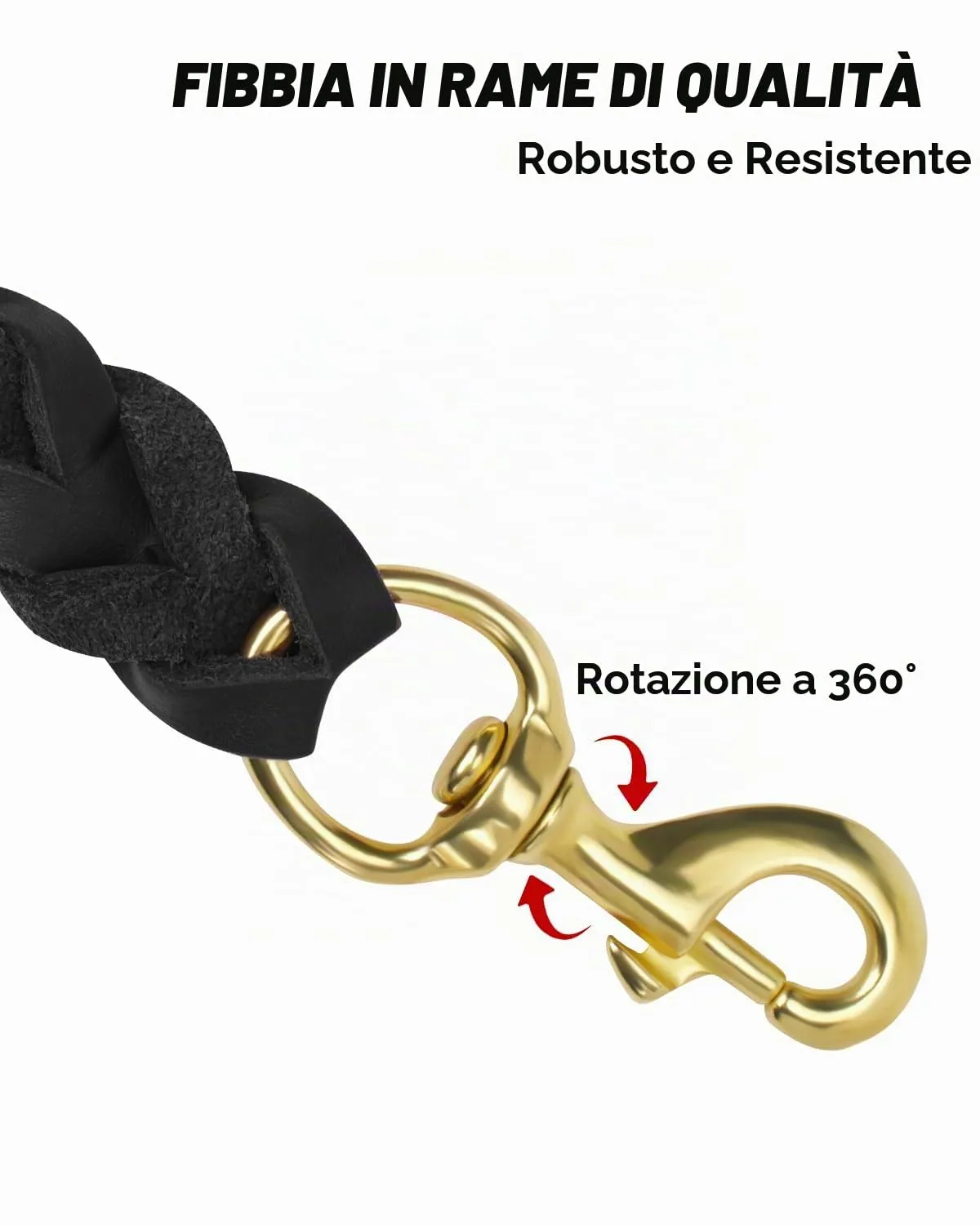 Joytale Guinzaglio in Pelle Nero 180 cm x 2 cm ottone