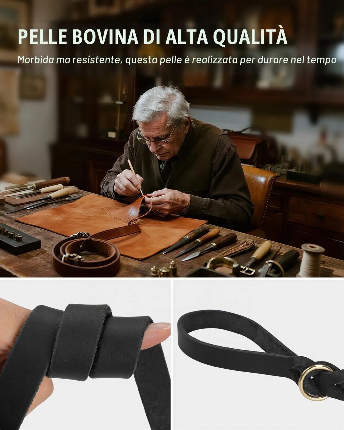 Joytale Guinzaglio in Pelle Nero 180 cm x 2 cm ottone