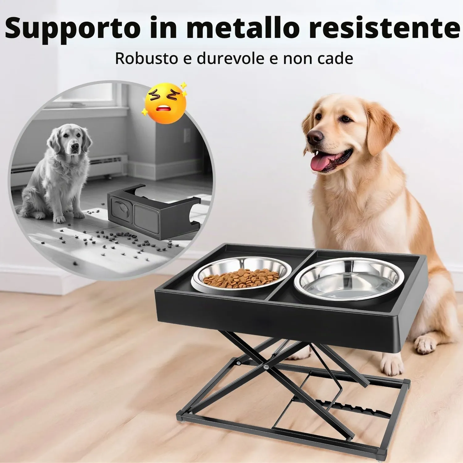 Joytale Ciotole Rialzate supporto 22-45 cm 2 ciotole inox
