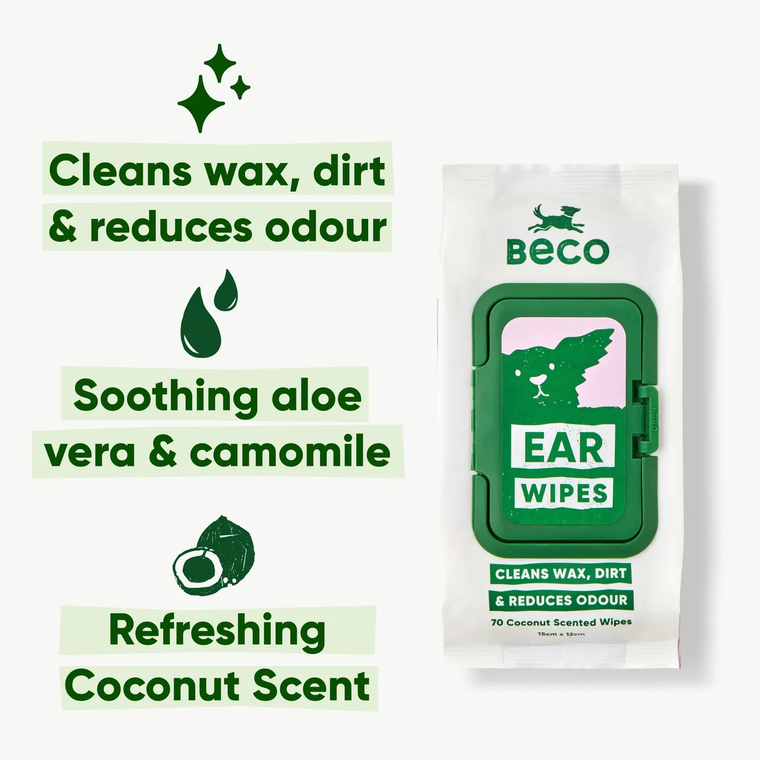 Beco Pets Salviette Pulizia Orecchie Cane Cocco