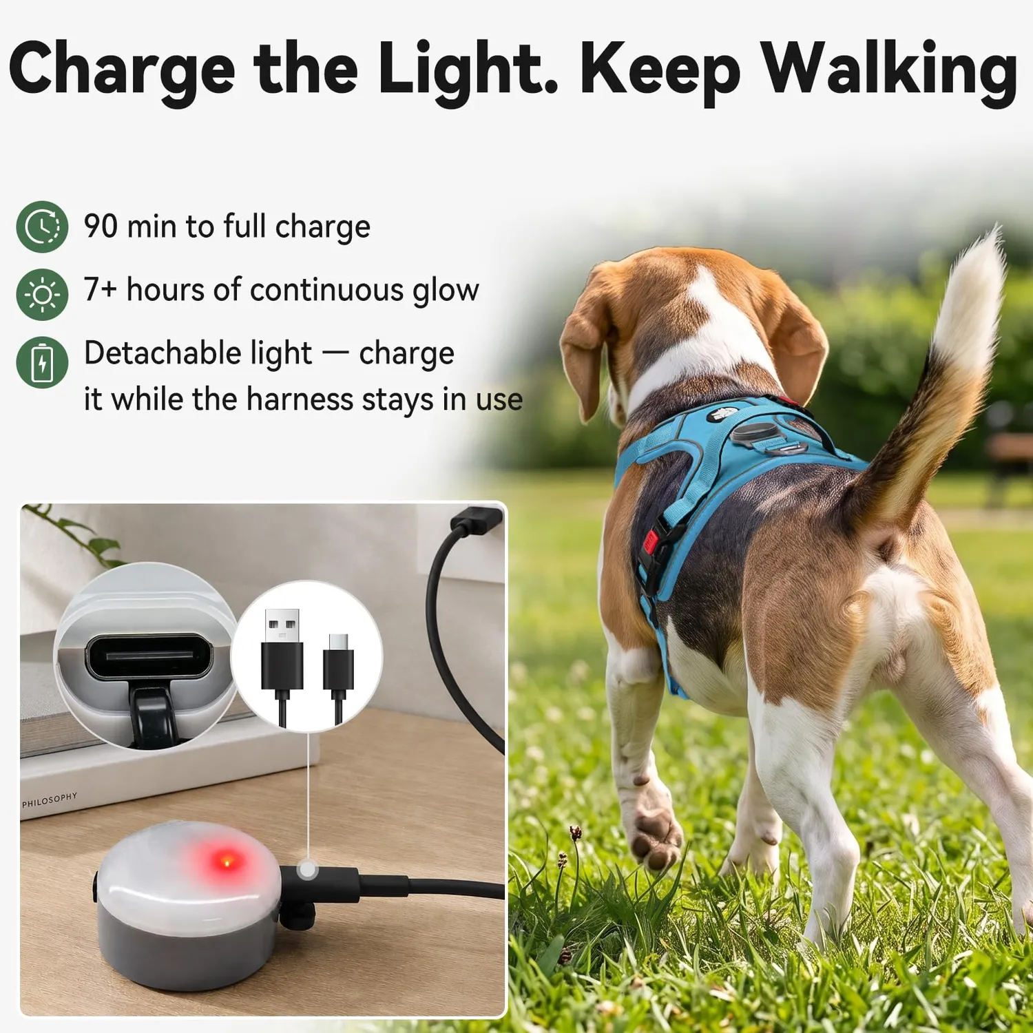 Joytale Pettorina LED Anti Tiro Blu M con Porta AirTag