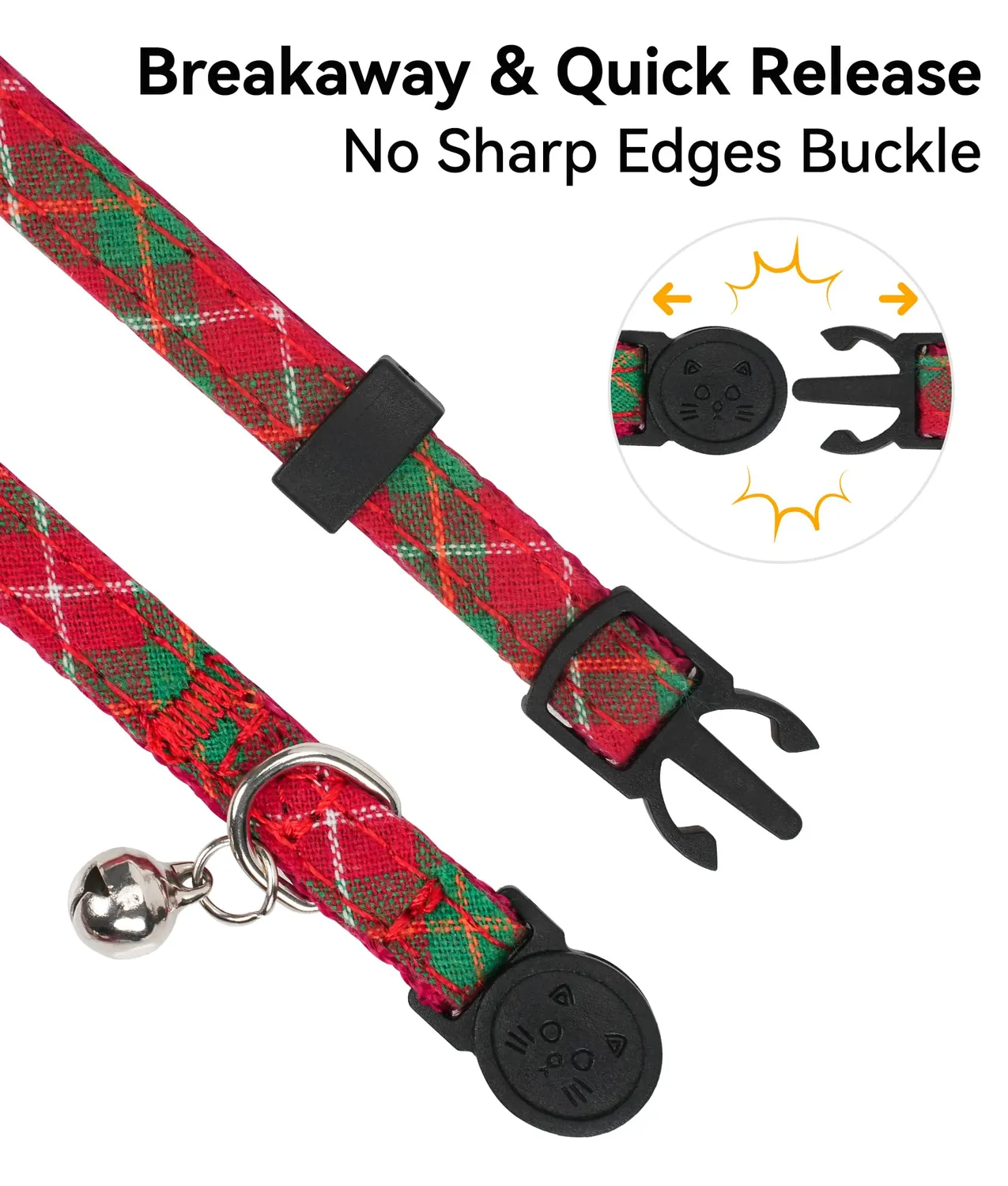 Joytale Natalizio collare gatto plaid rosso verde antistrozzo