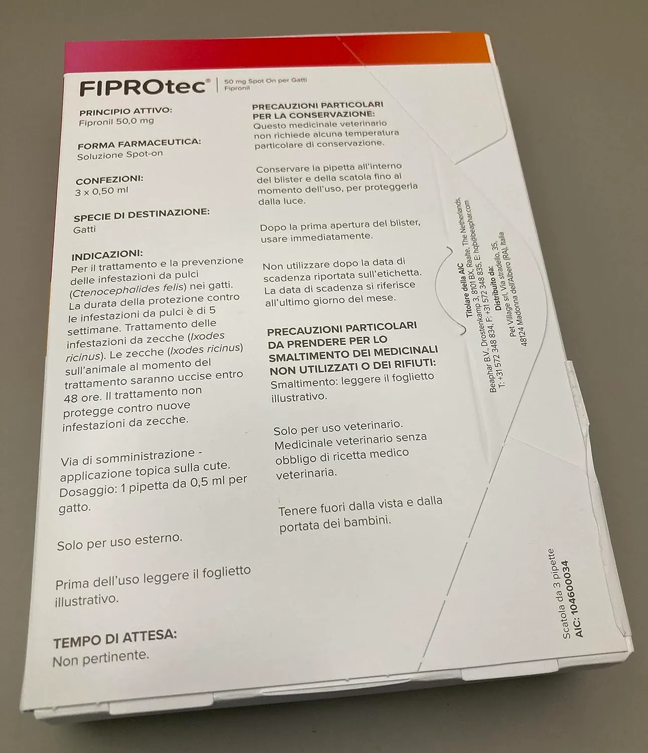 Beaphar FIPROtec Spot On Antiparassitario Gatto 3 Pipette pulci