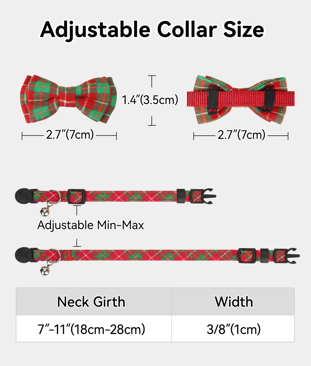 Joytale Natalizio collare gatto plaid rosso verde antistrozzo