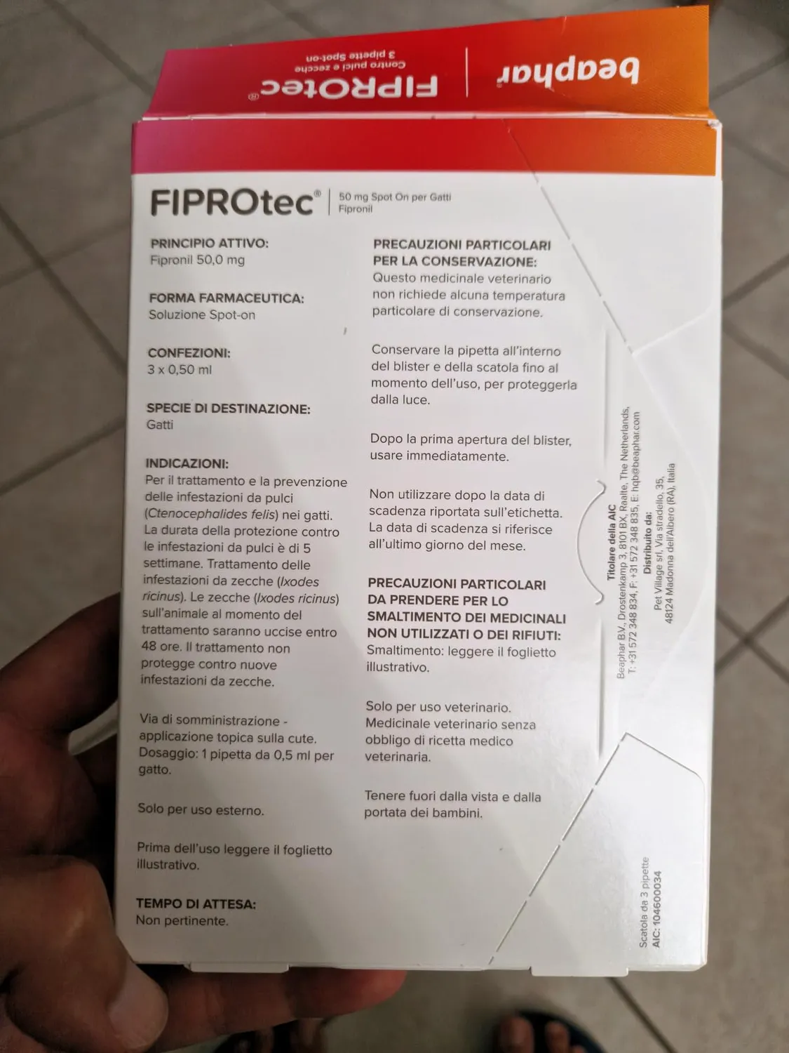 Beaphar FIPROtec Spot On Antiparassitario Gatto 3 Pipette pulci
